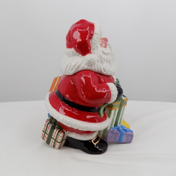 Fitz & Floyd Happy Holidays Santa Gift Handcrafted Ceramic Christmas Cookie Jar - Picture 5 of 12